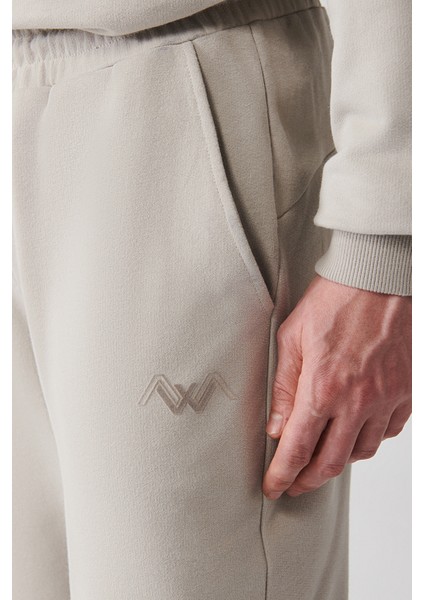 Erkek Taş Eşofman Altı Beli Bağcıklı 3 Iplik Şardonsuz Parçalı Regular Fit A32y3456