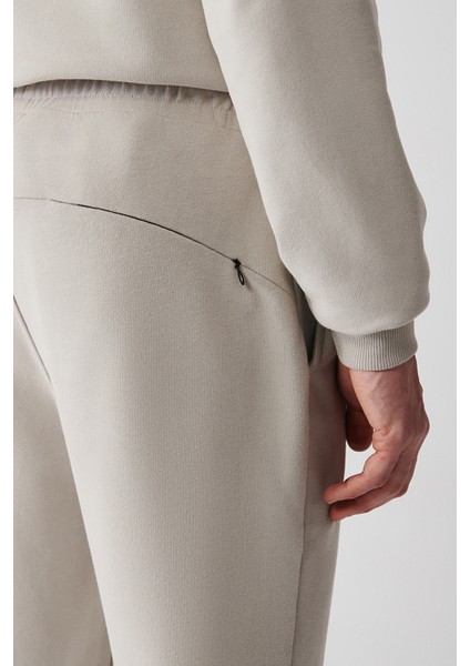 Erkek Taş Eşofman Altı Beli Bağcıklı 3 Iplik Şardonsuz Parçalı Regular Fit A32y3456