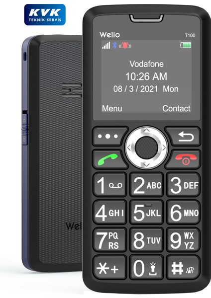 Wkey T100 Tuşlu Kamerasız Asker/yaşlı Cep Telefonu Siyah-Mavi