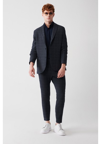 Erkek Lacivert Ceket 360 Derece Esnek Mono Yaka Çift Yırtmaçlı Astarsız Comfort Slim Fit A32y4051