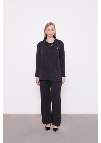 Siyah Fermuar Detaylı Tunik Takım fiyatları