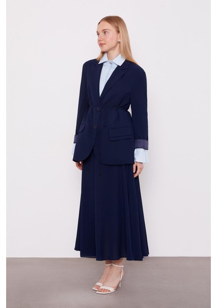 Lacivert Belden Ip Bağcıklı Etek Takım fiyatları