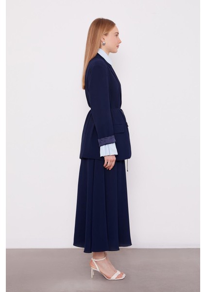 Lacivert Belden Ip Bağcıklı Etek Takım modelleri