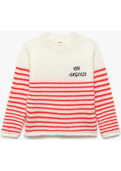 Uzun Kollu Bisiklet Yaka Ajurlu Çizgili Triko Kazak