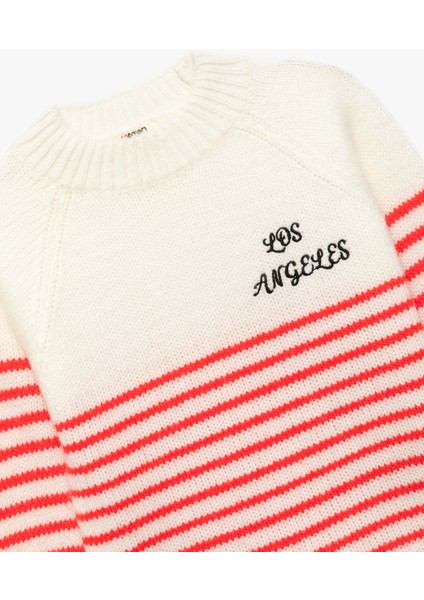 Uzun Kollu Bisiklet Yaka Ajurlu Çizgili Triko Kazak modelleri