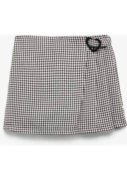 Viskon Karışımlı Kalp Toka Detaylı Pileli Şort Etek