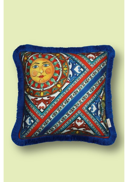 Saks Püsküllü, Milano 002 Desen Dekoratif 43X43CM Kare Kırlent Kılıfı