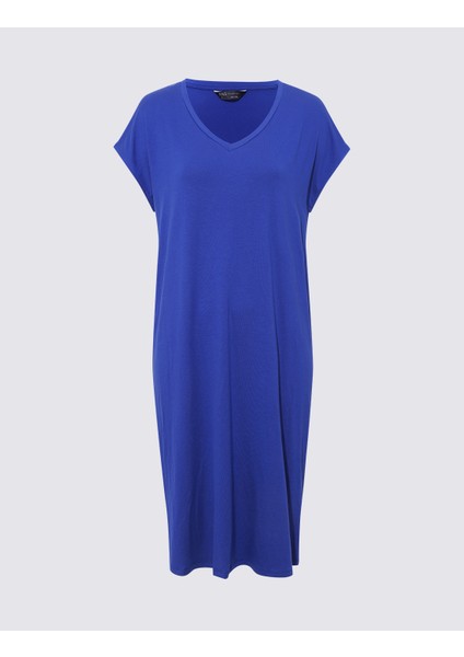 Kısa Kollu Midi Örme Plaj Elbisesi