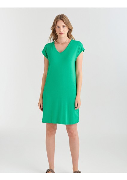 Kısa Kollu Midi Örme Plaj Elbisesi