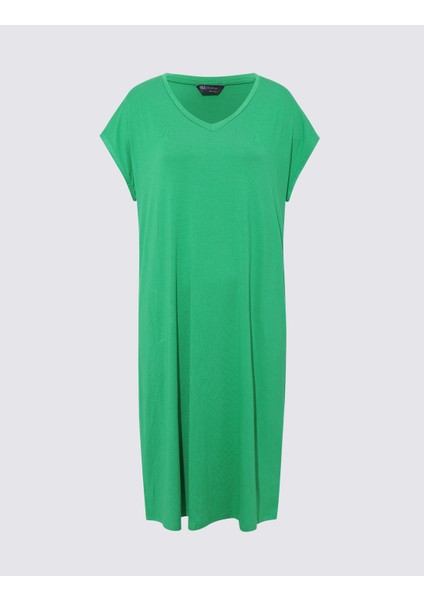 Kısa Kollu Midi Örme Plaj Elbisesi