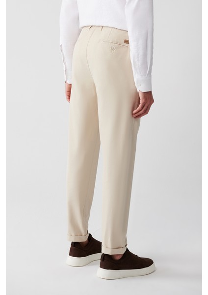 Erkek Bej Chino Pantolon Yanı Lastikli Yumuşak Tuşeli Slim Fit A32y3002