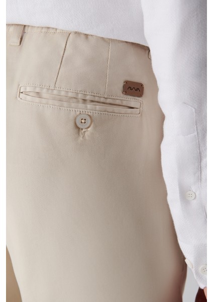 Erkek Bej Chino Pantolon Yanı Lastikli Yumuşak Tuşeli Slim Fit A32y3002