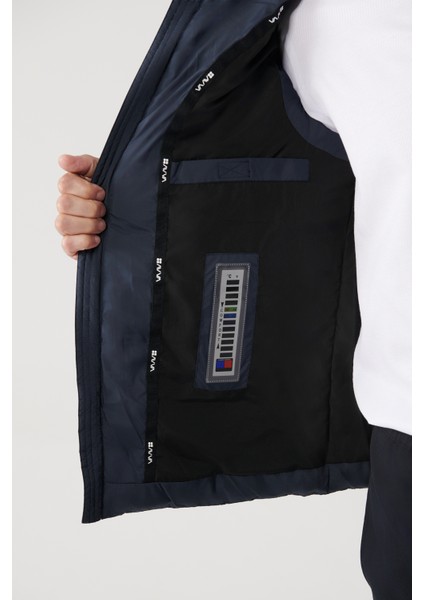 Erkek Lacivert Unisex Yelek Kaz Tüyü Su Itici Ve Rüzgar Geçirmez Kapüşonlu Yaka Comfort Fit A32y6504