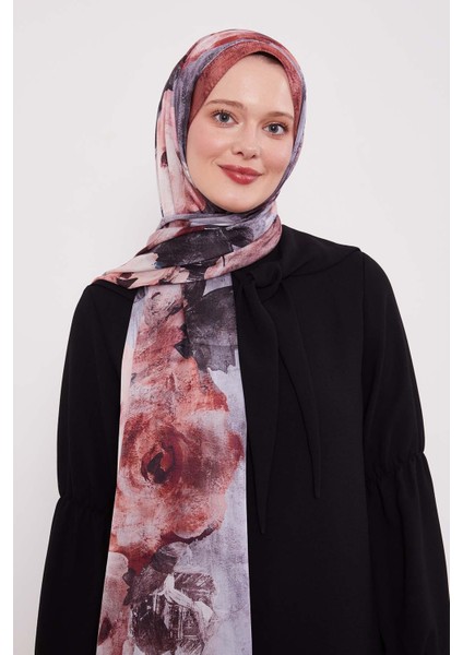 Kiremit Soyut Çiçek Desen Hint Ipeği Şal modelleri