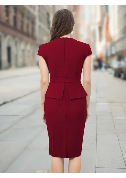 Kadın Kısa Kollu Kare Yakalı Ithal Krep Elbise modelleri