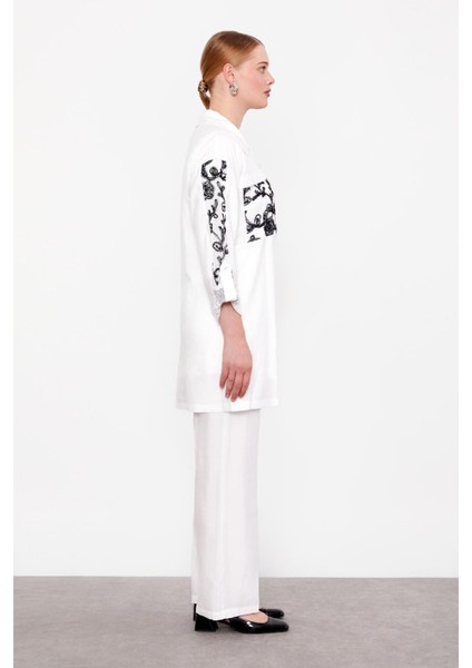 Beyaz File Cep Detaylı Üçlü Tunik Takım fiyatları