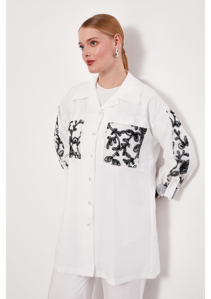 Beyaz File Cep Detaylı Üçlü Tunik Takım modelleri