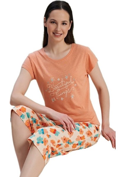 Bellora Tasarım Kadın Pijama Takımı Kapri Alt Kısa Kollu Üst Yazlık Rahat Takım S–xl modelleri