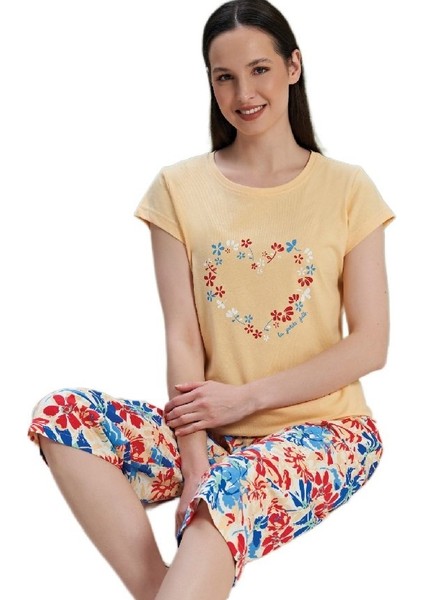 Fiore Notturno Tasarım Kaprili Kadın Pijama Takımı Pamuklu Yazlık M/xxl