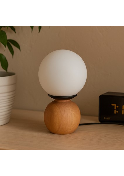 Lighting Opal Cam Top Abajur - Natürel / Beyaz - 26X15X15 cm