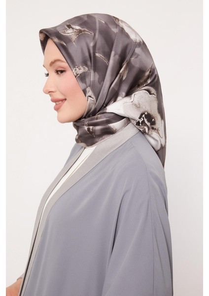 A.kahve Lotus Çiçek Twill Ipek Eşarp modelleri