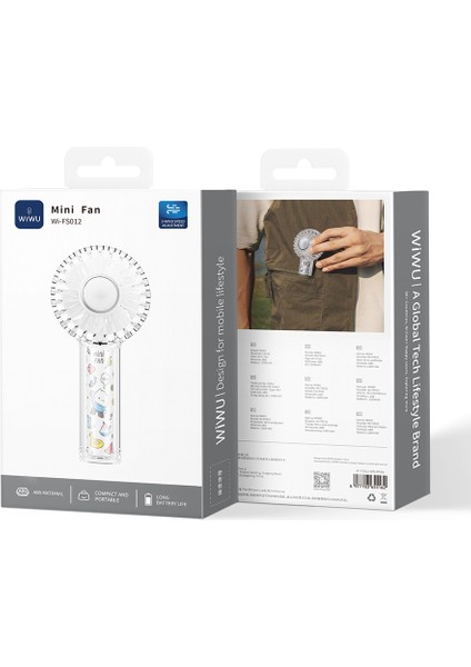 WI-FS012 Rgb Işıklı 3 Kademeli Portatif Mini Soğutucu El Fanı Beyaz