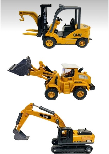 Vardem Inşaat Seti Forklift Kepçe Buldozer 3’lü Metal Oyuncak Seti – 1:55 Ölçekli