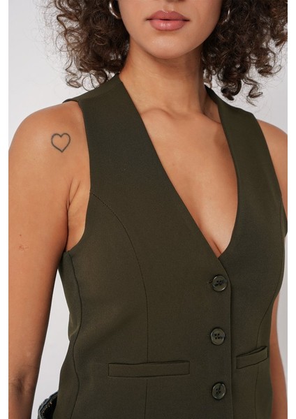 6796 Kısa Dokuma Yelek - Haki fırsatları