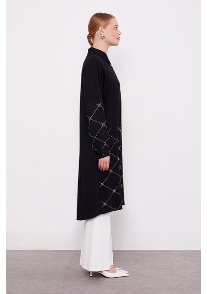 Siyah Baklava Desen Taş Baskılı Tunik fiyatları