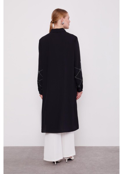 Siyah Baklava Desen Taş Baskılı Tunik fırsatları