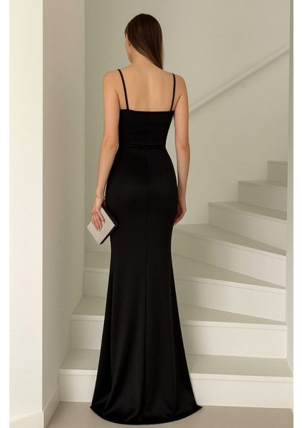 Kadın Dalgıç Kumaş V Yaka Yırtmaç Detaylı Maxi Boy Elbise fiyatları