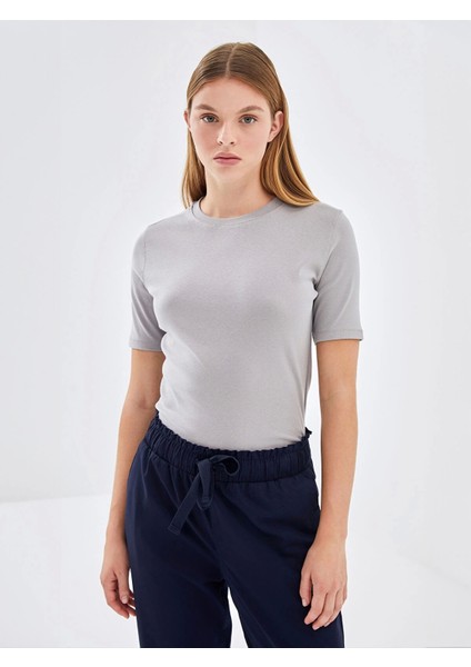 Lcw Vision Gri Bisiklet Yaka Kadın Tişört