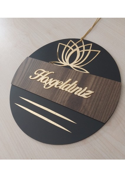 Lotus Desenli Hoşgeldiniz Yazılı Aynalı Pleksi Ahşap Kapı Süsü fiyatları