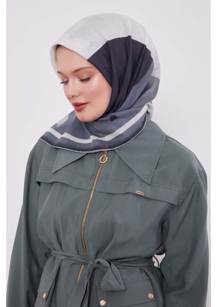 Gri Yaprak Desen Pamuk Eşarp modelleri