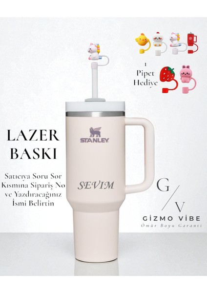 Kişiselleştirilebilir Stanley Quencher Pipetli Termos Bardak 1.18 Lt Özel Isimli