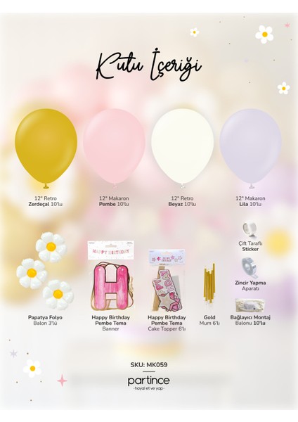 Papatya Tema Pembe Doğum Günü Papatya Konseptli Doğum Günü Balon Zincir Seti fiyatları