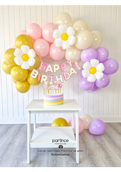 Papatya Tema Pembe Doğum Günü Papatya Konseptli Doğum Günü Balon Zincir Seti
