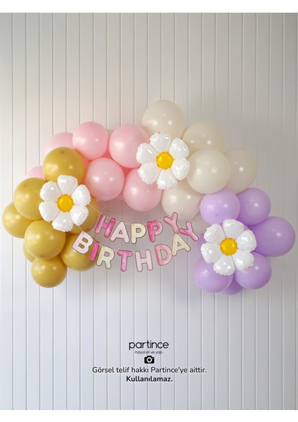 Papatya Tema Pembe Doğum Günü Papatya Konseptli Doğum Günü Balon Zincir Seti modelleri