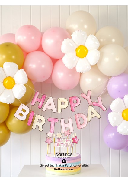 Papatya Tema Pembe Doğum Günü Papatya Konseptli Doğum Günü Balon Zincir Seti