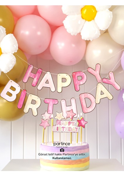 Papatya Tema Pembe Doğum Günü Papatya Konseptli Doğum Günü Balon Zincir Seti