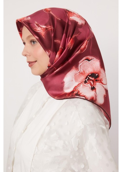 Fuşya Lotus Çiçek Twill Ipek Eşarp