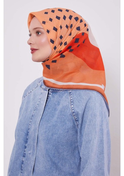 Turuncu Yaprak Desen Pamuk Eşarp