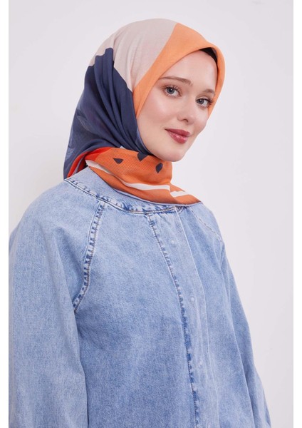 Turuncu Yaprak Desen Pamuk Eşarp modelleri