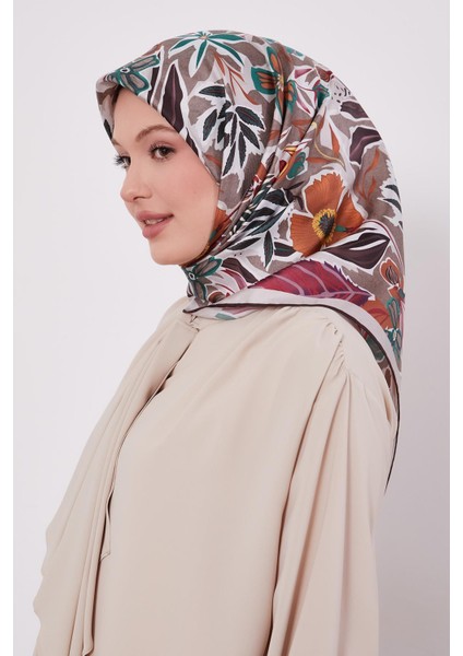 Gri Petunya Desen Twill Ipek Eşarp