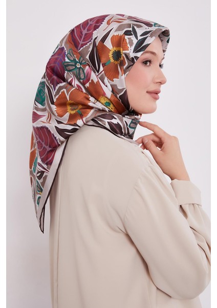 Gri Petunya Desen Twill Ipek Eşarp fiyatları