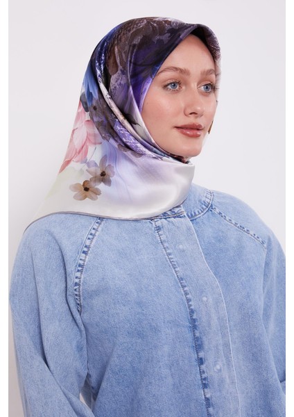 A.gri Çiçek Desen Sura Ipek Eşarp