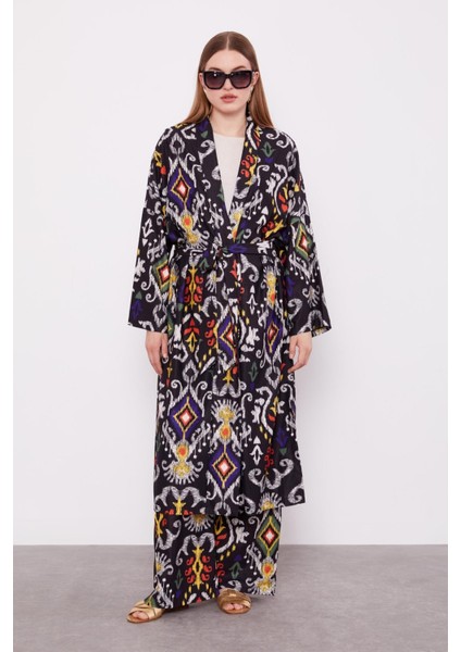 Siyah Etnik Desen Salaş Pantolonlu Takım