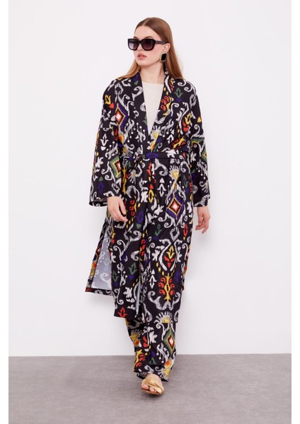 Siyah Etnik Desen Salaş Pantolonlu Takım fiyatları