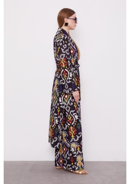 Siyah Etnik Desen Salaş Pantolonlu Takım modelleri