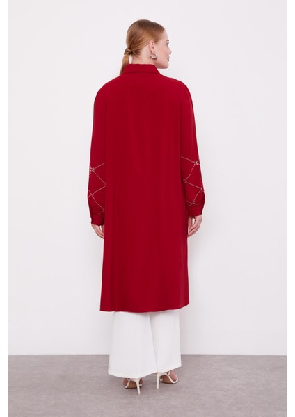 Bordo Baklava Desen Taş Baskılı Tunik fırsatları